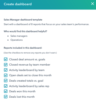 Standaard rapporten in het Sales Managers Dashboard