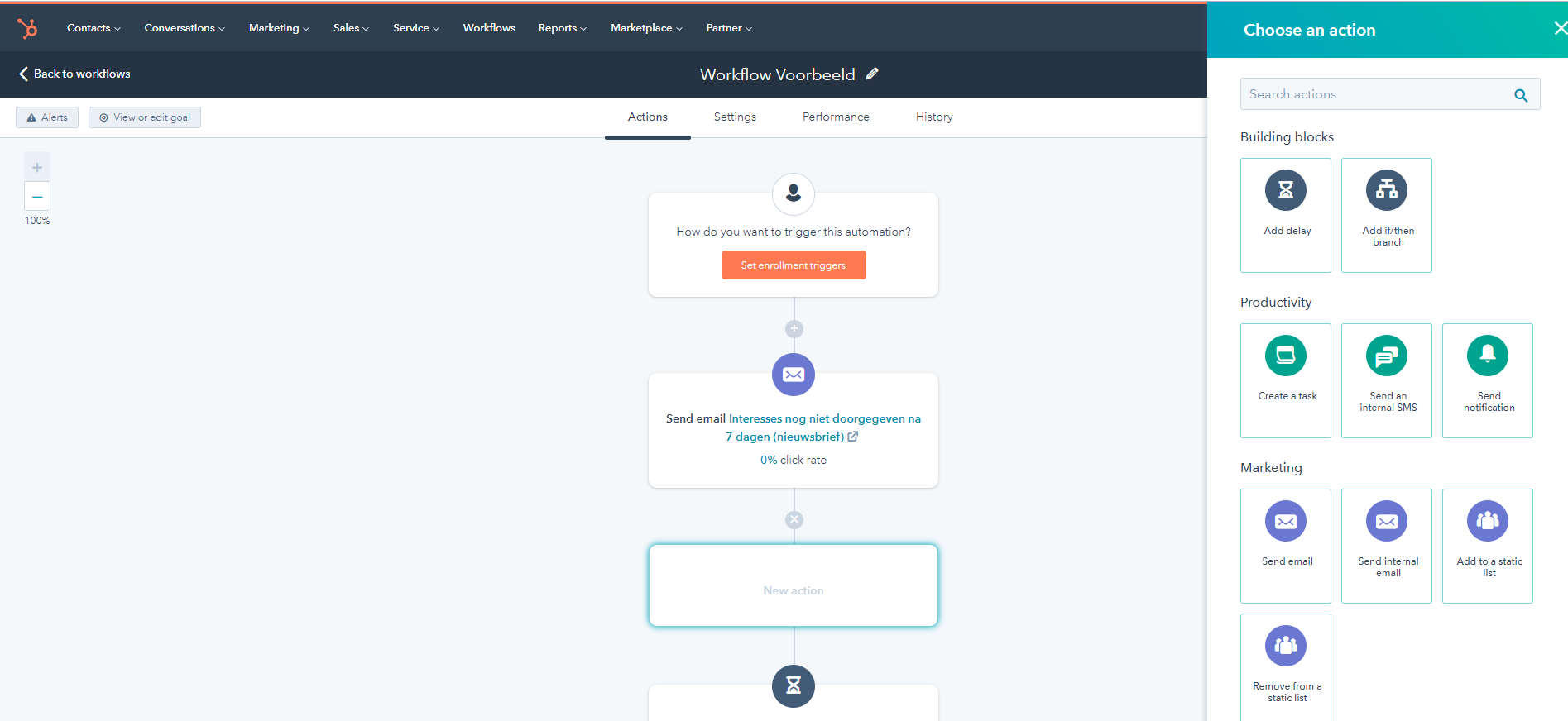 Bureau Vet - Marketing Automation - Voorbeeld Workflow Actions hubspot