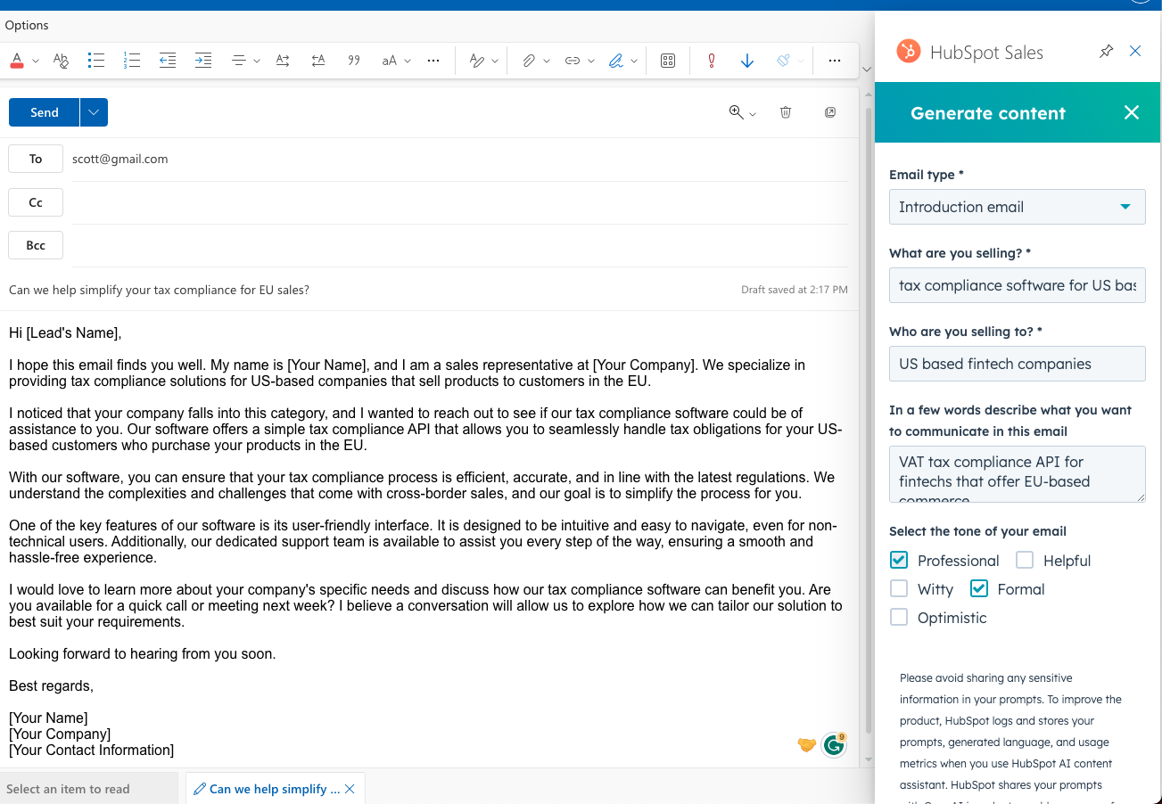 AI Assistant Sales e-mails